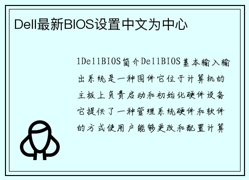 Dell最新BIOS设置中文为中心