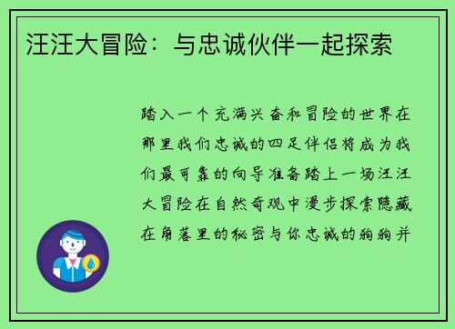 汪汪大冒险：与忠诚伙伴一起探索